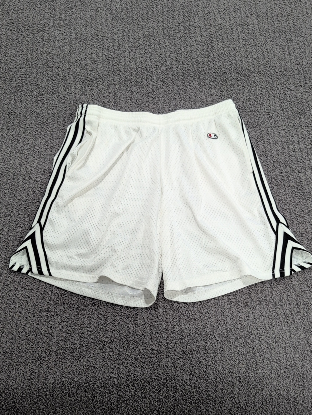 Champion White Mesh Lacrosse Shorts with Black Side Stripes